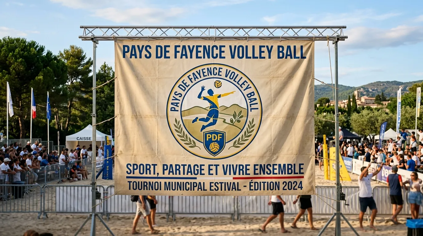 Bannière officielle et emblème civique du Pays de Fayence Volley Ball lors d'un rassemblement public